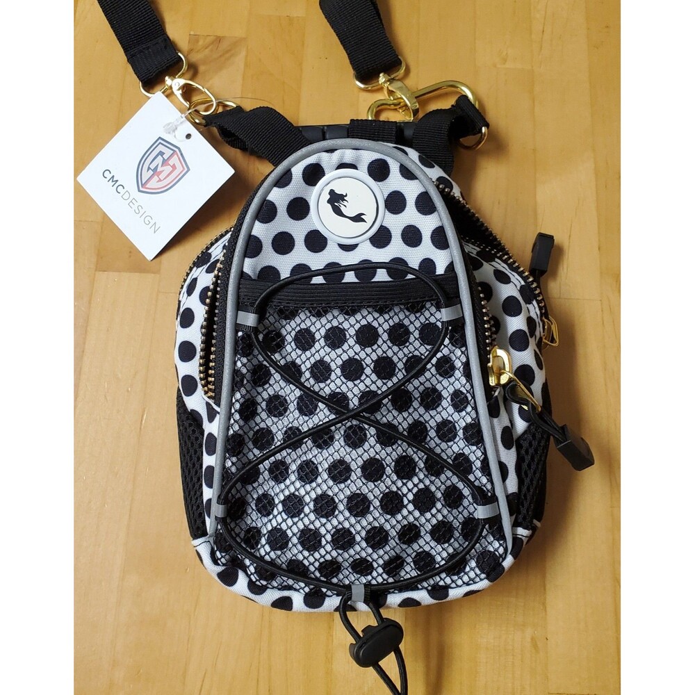 NWT CMC DESIGNS MINI DAY PACK, White with Black Poka Dots NWT Mermaid Emblem